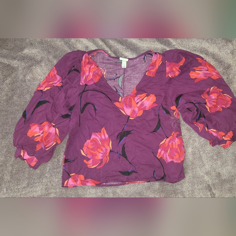 Purple floral blouse